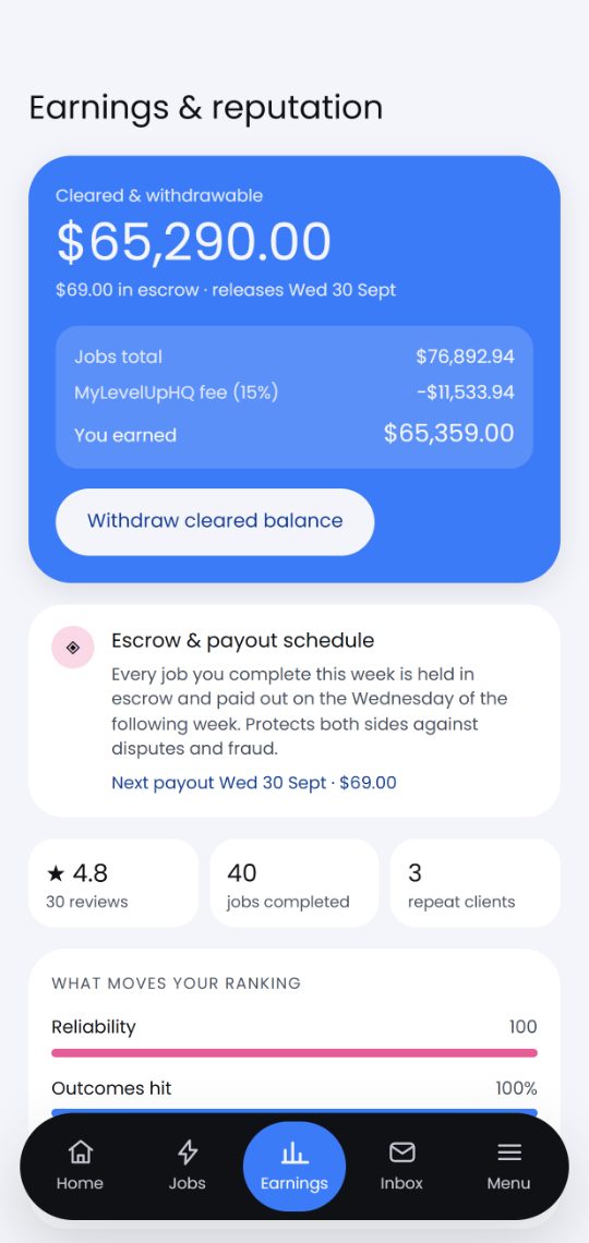 Provider earnings screen